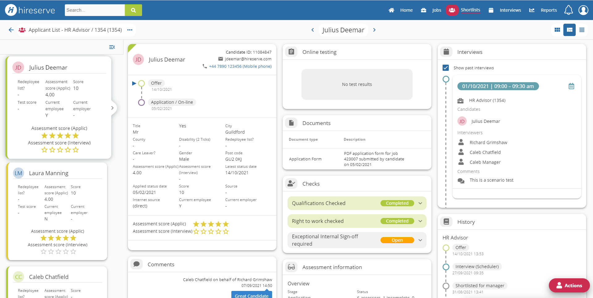 Candidate profile screenshot
